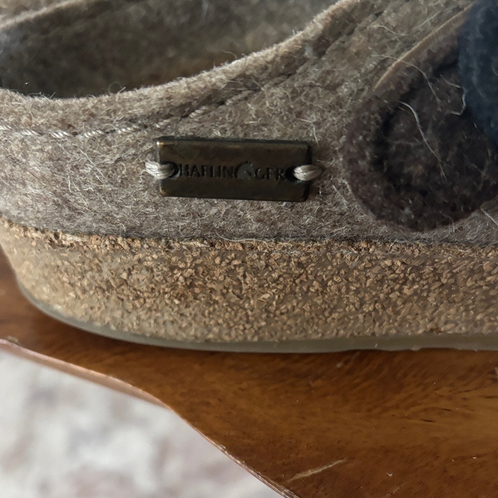 Haflinger Tan and Black Felt Mules with Button Straps - Picture 6 of 7